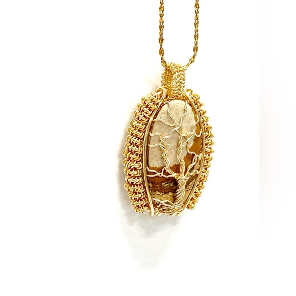 HANDMADE Picture Jasper Hand Wrapped Tree Statement Necklace, Artisan Gift Her - Picture 6 of 10